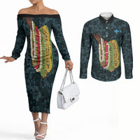 Hawaii Lei Kamehameha Couples Matching Off The Shoulder Long Sleeve Dress and Long Sleeve Button Shirt Uliuli Seamless Pattern Hibiscus Flower LT9 Blue - Polynesian Pride