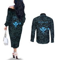 Hawaii Lei Kamehameha Couples Matching Off The Shoulder Long Sleeve Dress and Long Sleeve Button Shirt Uliuli Seamless Pattern Hibiscus Flower LT9 - Polynesian Pride