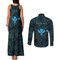 Hawaii Lei Kamehameha Couples Matching Tank Maxi Dress and Long Sleeve Button Shirt Uliuli Seamless Pattern Hibiscus Flower LT9 - Polynesian Pride