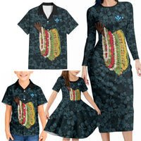 Hawaii Lei Kamehameha Family Matching Long Sleeve Bodycon Dress and Hawaiian Shirt Uliuli Seamless Pattern Hibiscus Flower LT9 - Polynesian Pride