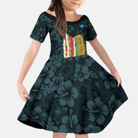 Hawaii Lei Kamehameha Family Matching Mermaid Dress and Hawaiian Shirt Uliuli Seamless Pattern Hibiscus Flower LT9 Daughter's Dress Blue - Polynesian Pride