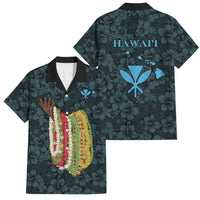 Hawaii Lei Kamehameha Family Matching Off Shoulder Maxi Dress and Hawaiian Shirt Uliuli Seamless Pattern Hibiscus Flower LT9 Dad's Shirt - Short Sleeve Blue - Polynesian Pride