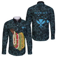 Hawaii Lei Kamehameha Family Matching Off Shoulder Maxi Dress and Hawaiian Shirt Uliuli Seamless Pattern Hibiscus Flower LT9 Dad's Shirt - Long Sleeve Blue - Polynesian Pride