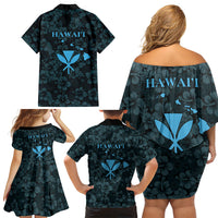 Hawaii Lei Kamehameha Family Matching Off Shoulder Short Dress and Hawaiian Shirt Uliuli Seamless Pattern Hibiscus Flower LT9 Mom's Dress Blue - Polynesian Pride