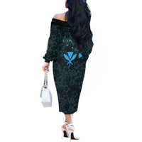 Hawaii Lei Kamehameha Off The Shoulder Long Sleeve Dress Uliuli Seamless Pattern Hibiscus Flower LT9 - Polynesian Pride