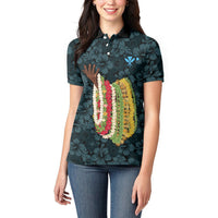 Hawaii Lei Kamehameha Women Polo Shirt Uliuli Seamless Pattern Hibiscus Flower