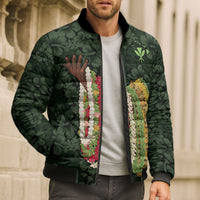 Hawaii Lei Kamehameha Bomber Puffer Jacket Oma'oma'o Seamless Pattern Hibiscus Flower