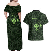Hawaii Lei Kamehameha Couples Matching Off Shoulder Maxi Dress and Hawaiian Shirt Oma'oma'o Seamless Pattern Hibiscus Flower LT9 - Polynesian Pride