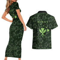 Hawaii Lei Kamehameha Couples Matching Short Sleeve Bodycon Dress and Hawaiian Shirt Oma'oma'o Seamless Pattern Hibiscus Flower LT9 - Polynesian Pride
