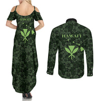 Hawaii Lei Kamehameha Couples Matching Summer Maxi Dress and Long Sleeve Button Shirt Oma'oma'o Seamless Pattern Hibiscus Flower LT9 - Polynesian Pride