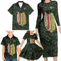 Hawaii Lei Kamehameha Family Matching Long Sleeve Bodycon Dress and Hawaiian Shirt Oma'oma'o Seamless Pattern Hibiscus Flower LT9 - Polynesian Pride