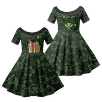 Hawaii Lei Kamehameha Family Matching Long Sleeve Bodycon Dress and Hawaiian Shirt Oma'oma'o Seamless Pattern Hibiscus Flower LT9 Daughter's Dress Green - Polynesian Pride