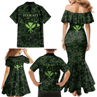 Hawaii Lei Kamehameha Family Matching Mermaid Dress and Hawaiian Shirt Oma'oma'o Seamless Pattern Hibiscus Flower LT9 Mom's Dress Green - Polynesian Pride