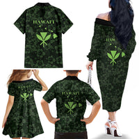 Hawaii Lei Kamehameha Family Matching Off The Shoulder Long Sleeve Dress and Hawaiian Shirt Oma'oma'o Seamless Pattern Hibiscus Flower LT9 Mom's Dress Green - Polynesian Pride