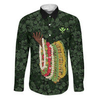 Hawaii Lei Kamehameha Family Matching Off The Shoulder Long Sleeve Dress and Hawaiian Shirt Oma'oma'o Seamless Pattern Hibiscus Flower LT9 Daughter's Dress Green - Polynesian Pride