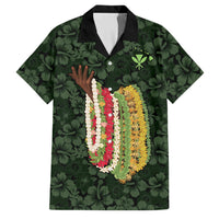 Hawaii Lei Kamehameha Family Matching Off Shoulder Short Dress and Hawaiian Shirt Oma'oma'o Seamless Pattern Hibiscus Flower LT9 Dad's Shirt - Short Sleeve Green - Polynesian Pride