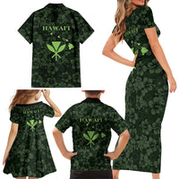 Hawaii Lei Kamehameha Family Matching Short Sleeve Bodycon Dress and Hawaiian Shirt Oma'oma'o Seamless Pattern Hibiscus Flower LT9 Mom's Dress Green - Polynesian Pride