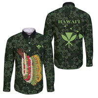 Hawaii Lei Kamehameha Family Matching Short Sleeve Bodycon Dress and Hawaiian Shirt Oma'oma'o Seamless Pattern Hibiscus Flower LT9 Dad's Shirt - Long Sleeve Green - Polynesian Pride