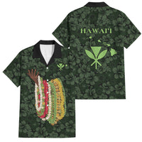 Hawaii Lei Kamehameha Family Matching Summer Maxi Dress and Hawaiian Shirt Oma'oma'o Seamless Pattern Hibiscus Flower LT9 Dad's Shirt - Short Sleeve Green - Polynesian Pride