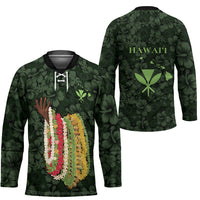 Hawaii Lei Kamehameha Hockey Jersey Oma'oma'o Seamless Pattern Hibiscus Flower