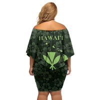 Hawaii Lei Kamehameha Off Shoulder Short Dress Oma'oma'o Seamless Pattern Hibiscus Flower LT9 - Polynesian Pride