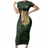 Hawaii Lei Kamehameha Short Sleeve Bodycon Dress Oma'oma'o Seamless Pattern Hibiscus Flower LT9 Long Dress Green - Polynesian Pride