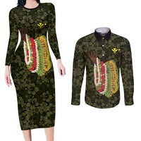 Hawaii Lei Kamehameha Couples Matching Long Sleeve Bodycon Dress and Long Sleeve Button Shirt Melemele Seamless Pattern Hibiscus Flower LT9 Yellow - Polynesian Pride