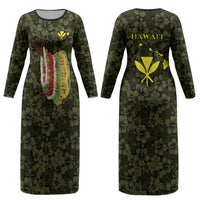 Hawaii Lei Kamehameha Couples Matching Long Sleeve Bodycon Dress and Long Sleeve Button Shirt Melemele Seamless Pattern Hibiscus Flower LT9 - Polynesian Pride
