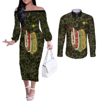 Hawaii Lei Kamehameha Couples Matching Off The Shoulder Long Sleeve Dress and Long Sleeve Button Shirt Melemele Seamless Pattern Hibiscus Flower LT9 Yellow - Polynesian Pride