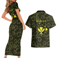 Hawaii Lei Kamehameha Couples Matching Short Sleeve Bodycon Dress and Hawaiian Shirt Melemele Seamless Pattern Hibiscus Flower LT9 - Polynesian Pride