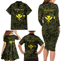 Hawaii Lei Kamehameha Family Matching Long Sleeve Bodycon Dress and Hawaiian Shirt Melemele Seamless Pattern Hibiscus Flower LT9 Mom's Dress Yellow - Polynesian Pride