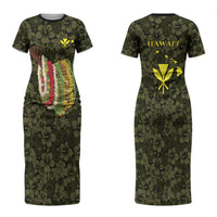 Hawaii Lei Kamehameha Family Matching Short Sleeve Bodycon Dress and Hawaiian Shirt Melemele Seamless Pattern Hibiscus Flower LT9 Mom's Dress Yellow - Polynesian Pride