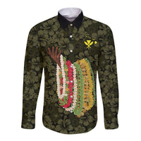 Hawaii Lei Kamehameha Long Sleeve Button Shirt Melemele Seamless Pattern Hibiscus Flower LT9 Unisex Yellow - Polynesian Pride