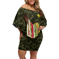 Hawaii Lei Kamehameha Off Shoulder Short Dress Melemele Seamless Pattern Hibiscus Flower