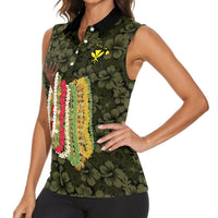 Hawaii Lei Kamehameha Women Sleeveless Polo Shirt Melemele Seamless Pattern Hibiscus Flower