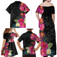 Hafa Adai Guam Family Matching Off Shoulder Maxi Dress and Hawaiian Shirt Tropical Flowers Colorful Vibes