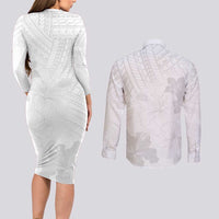 Samoa Lotu Tamaiti Couples Matching Long Sleeve Bodycon Dress and Long Sleeve Button Shirt White Sun Day Beauty Hibiscus Ver02 LT9 - Polynesian Pride