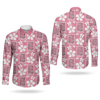 Give Cancer The Boot Pink Cowgirl Couples Matching Off The Shoulder Long Sleeve Dress and Long Sleeve Button Shirt Western Aloha Hibiscus Paniolo Heritage Floral LT9 - Polynesian Pride