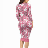 Give Cancer The Boot Pink Cowgirl Long Sleeve Bodycon Dress Western Aloha Hibiscus Paniolo Heritage Floral LT9 - Polynesian Pride