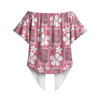 Give Cancer The Boot Pink Cowgirl Off Shoulder Wrap Waist Top Western Aloha Hibiscus Paniolo Heritage Floral LT9 - Polynesian Pride