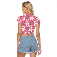 Give Cancer The Boot Pink Cowgirl Raglan Cropped T Shirt Western Aloha Hibiscus Paniolo Heritage Floral LT9 - Polynesian Pride