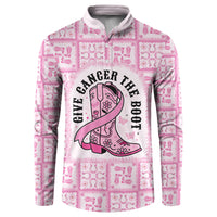 Give Cancer The Boot Pink Cowgirl Button Sweatshirt Hawaiian Paniolo Mixed Quilt Pattern Style LT9 Pink - Polynesian Pride