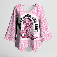 Give Cancer The Boot Pink Cowgirl Kimono Sleeve Blouse Hawaiian Paniolo Mixed Quilt Pattern Style LT9 Female Pink - Polynesian Pride