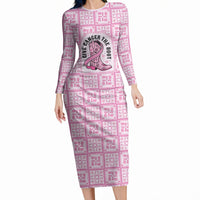 Give Cancer The Boot Pink Cowgirl Long Sleeve Bodycon Dress Hawaiian Paniolo Mixed Quilt Pattern Style LT9 Long Dress Pink - Polynesian Pride