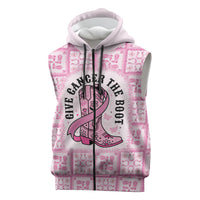 Give Cancer The Boot Pink Cowgirl Sleeveless Zip Hoodie Hawaiian Paniolo Mixed Quilt Pattern Style LT9 Pink - Polynesian Pride