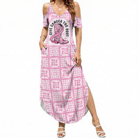 Give Cancer The Boot Pink Cowgirl Summer Maxi Dress Hawaiian Paniolo Mixed Quilt Pattern Style LT9 Women Pink - Polynesian Pride