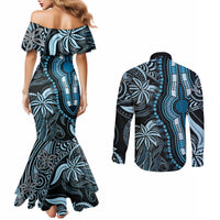 Polynesia Dashiki Couples Matching Mermaid Dress and Long Sleeve Button Shirts Polynesia and Africa Traditional Special Together Blue LT9 - Polynesian Pride