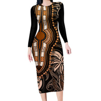 polynesia-dashiki-family-matching-long-sleeve-bodycon-dress-and-hawaiian-shirt-polynesia-and-africa-traditional-special-together-gold