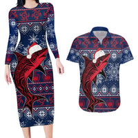 Samoa Manuia Le Kirisimasi Couples Matching Long Sleeve Bodycon Dress and Hawaiian Shirt Samoan Fishing Tribal Pattern Christmas Vibe LT9 Red - Polynesian Pride