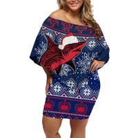Samoa Manuia Le Kirisimasi Family Matching Off Shoulder Short Dress and Hawaiian Shirt Samoan Fishing Tribal Pattern Christmas Vibe LT9 Mom's Dress Red - Polynesian Pride